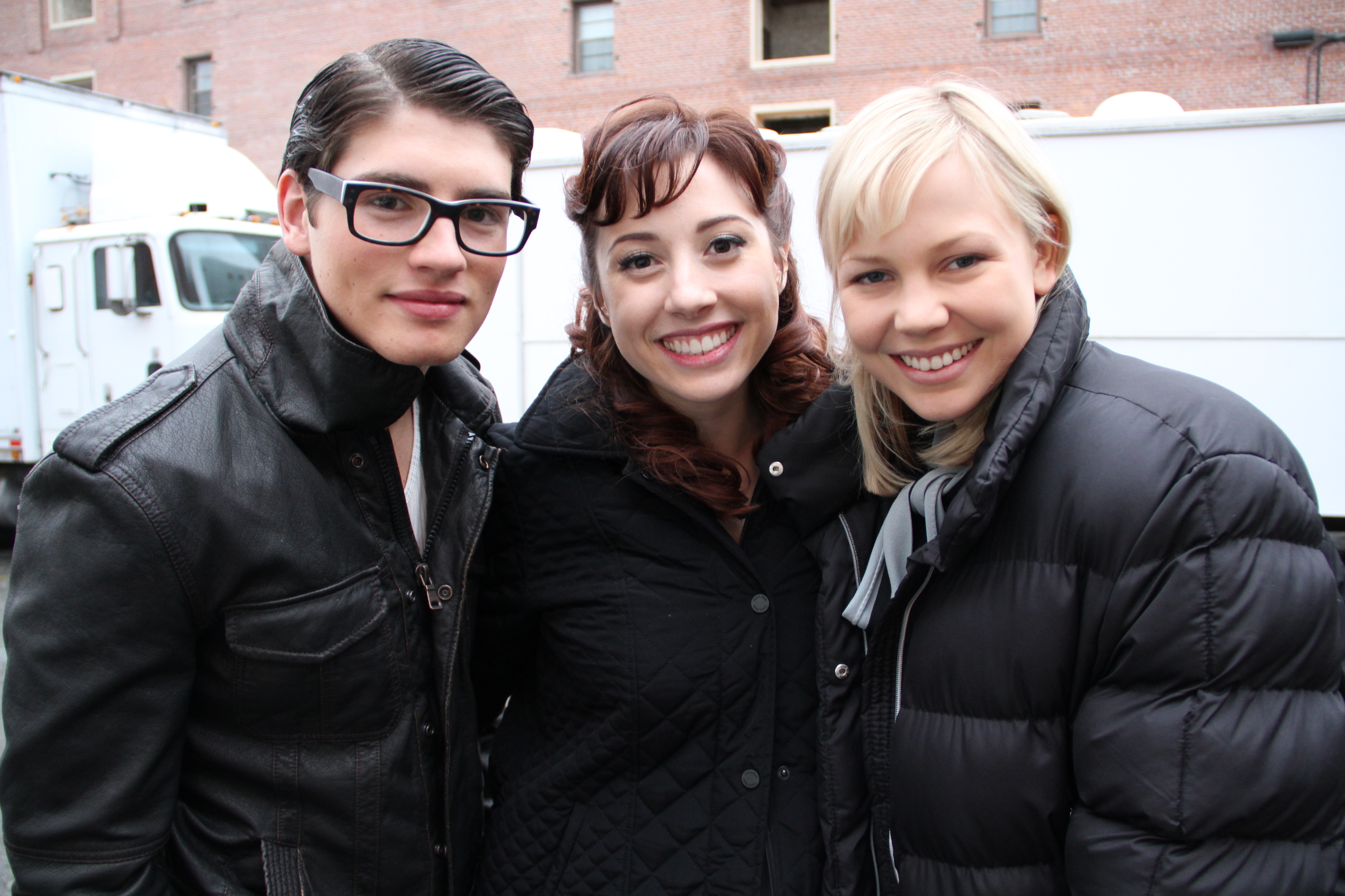 Gregg Sulkin, Rachel Grate, and Adelaide Clemens on the set of Camilla Dickinson