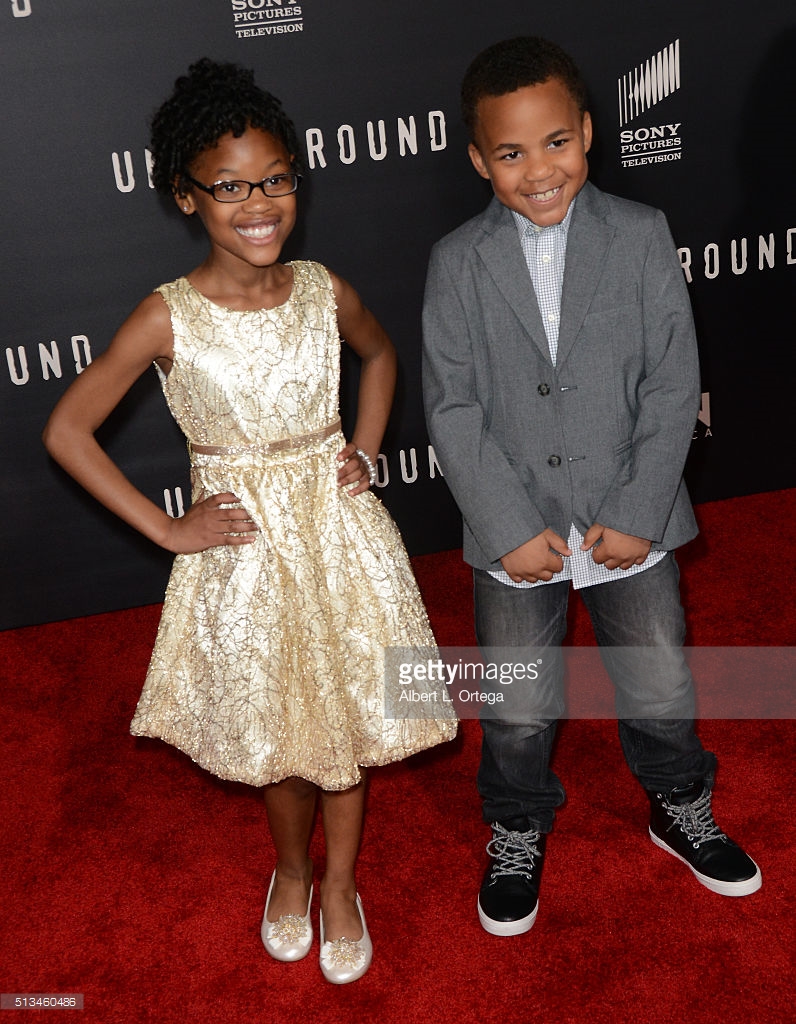 Actor Maceo Smedley and actress Darielle Stewart attend the premiere of WGN America's Underground held at the Theater at the Ace Hotel on March 2nd, 2016 in Los Angeles, California.