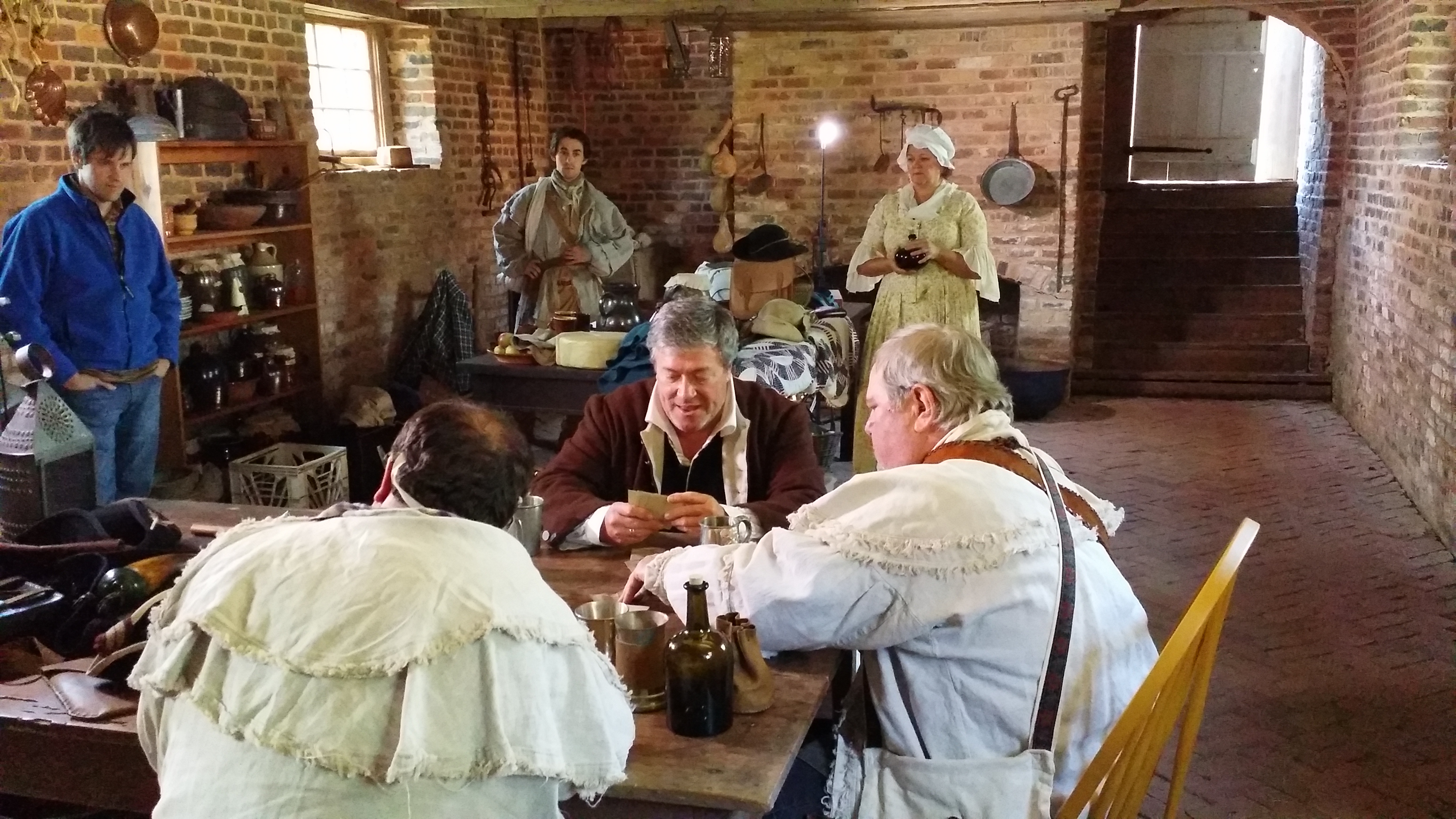 Rehearsing the tavern scene for CAMERON in the cellar where a scene from THE PATRIOT was filmed.