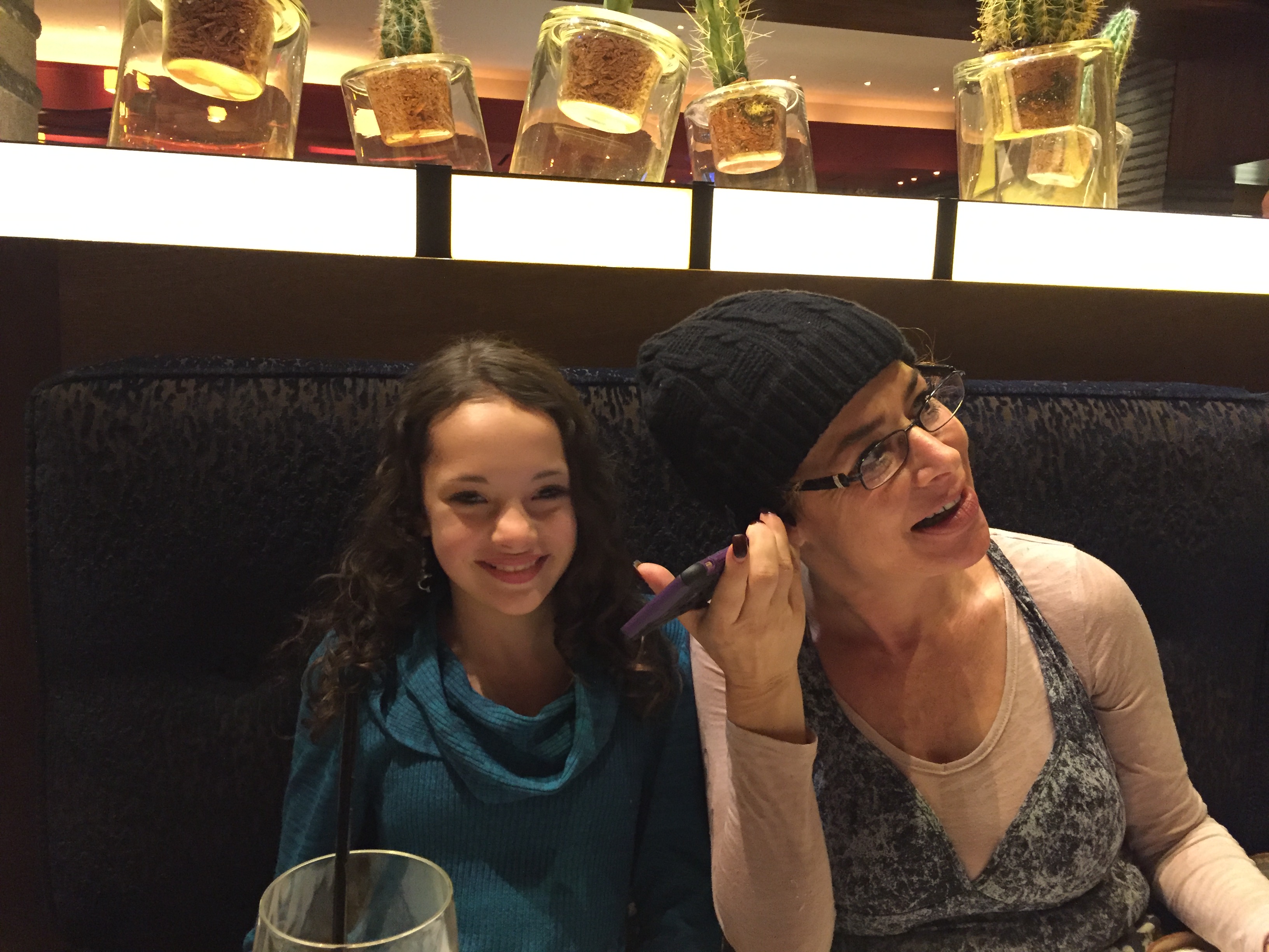 Actress Manda Madsen having dinner with Actress Claudia Wells from Back to the Future