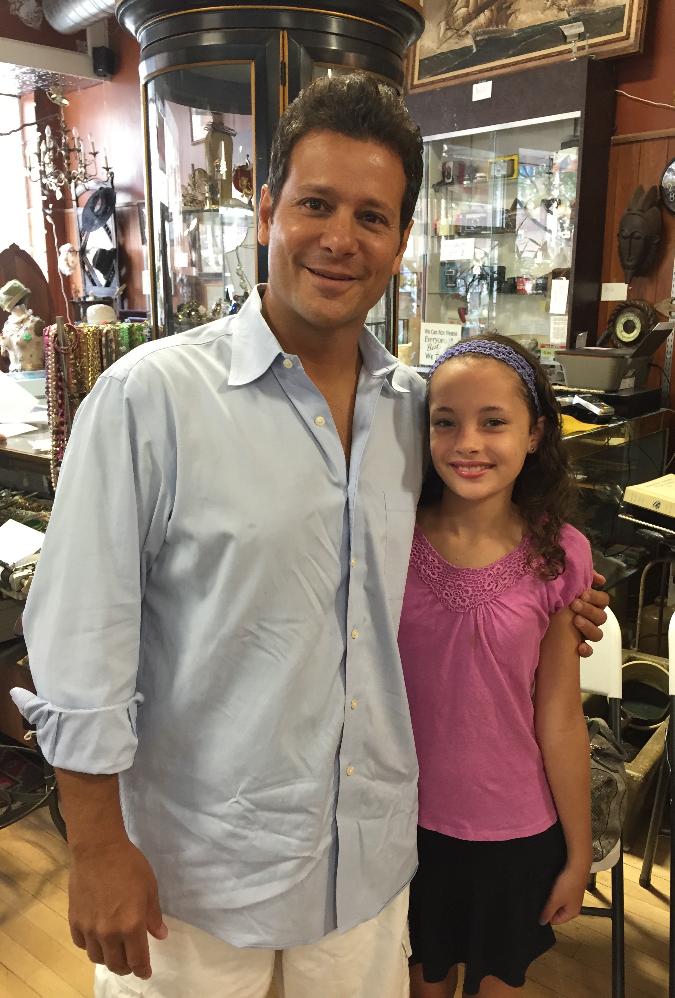 Actor Bill Sorvino with actress Manda Madsen in wardrobe on the set of the feature film 