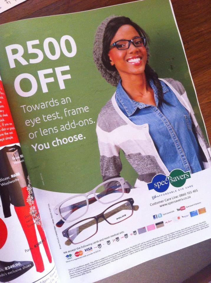 National Campaign photograph of Anele for Spec-savers.