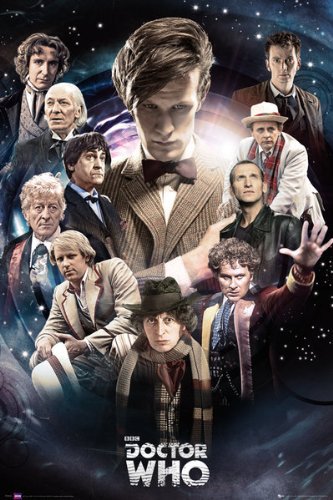 Christopher Eccleston, Paul McGann, Colin Baker, Tom Baker, Peter Davison, William Hartnell, Sylvester McCoy, Jon Pertwee, David Tennant, Patrick Troughton and Matt Smith in Doctor Who (2005)