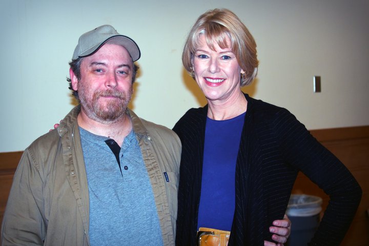 Bob Olin and Adrienne King on the set of 