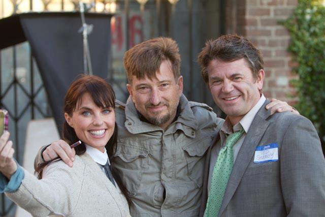 DonnaMarie Recco on the set of PLAN B with Director Jonathan Heap and John Michael Higgins.