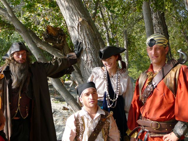Josh Feinman, Corbin Bernsen, Candace Accola and Nic Novicki pause for a photo op on the set of PIRATE CAMP(2007)
