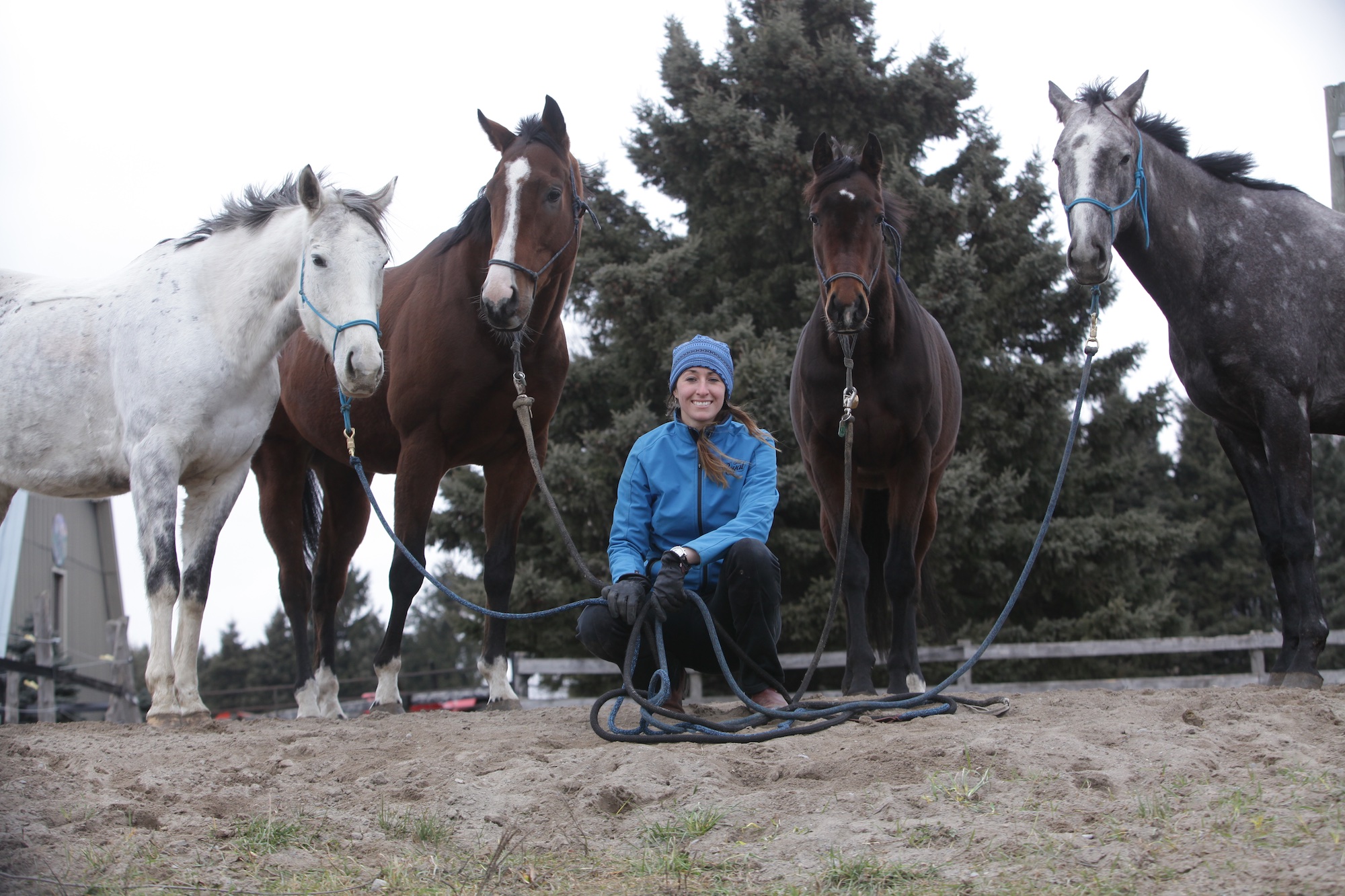 Lindsey and her Thoroughbreds for the makeover competition during a photo shoot.