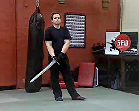 Mark Hildebrandt about to be trained in medieval sword fighting with Robert Goodwin, who taught Mark Hildebrandt for two years.