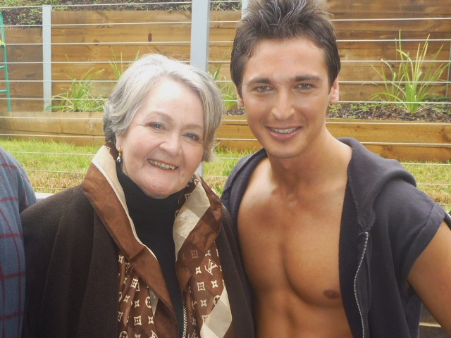 Val Lehman and Christian Poppi on set of a pilot