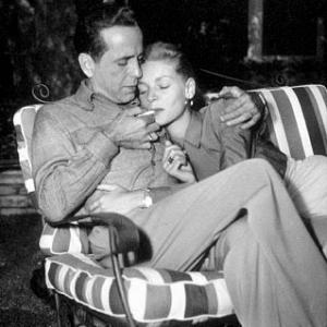Humphrey Bogart and Lauren Bacall at their Benedict Canyon home CA circa 1945