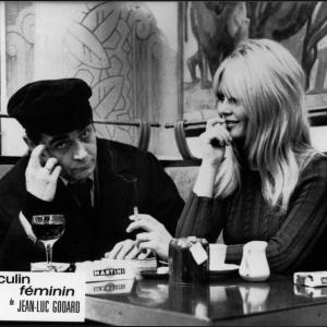 Still of Brigitte Bardot and Antoine Bourseiller in Masculin féminin (1966)