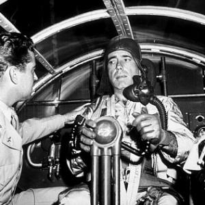 Chain Lightning Humphrey Bogart receiving flying instructions from Col J Bradley 1950 Warner Bros
