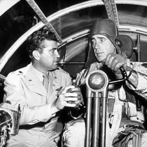 Chain Lightning Humphrey Bogart receiving flying instructions from Col J Bradley 1950 Warner Bros