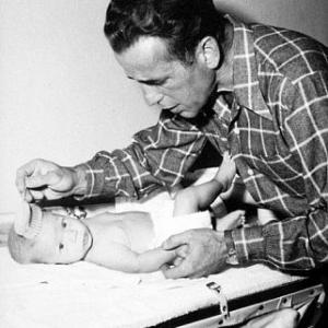 Humphrey Bogart and his son Stephen at home 1949
