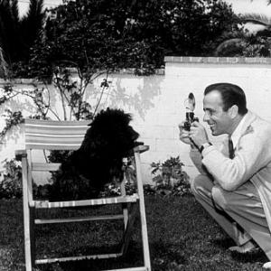 Photographing his dog circa 1947