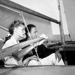 Humphrey Bogart and Lauren Bacall on their honeymoon in Newport, CA, 1945.