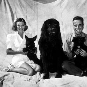Humphrey Bogart and his third wife, Mayo Methot, with their dogs, 1944.