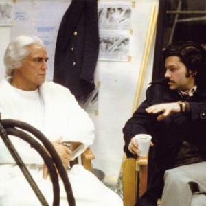 Producer Ilya Salkind with Marlon Brando on the set of SUPERMAN (1977)