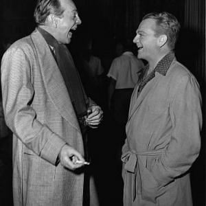James Cagney, Raymond Massey on the set of 