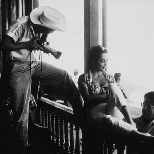 James Dean Elizabeth Taylor and Director George Stevens on location for Giant in Marfa Texas
