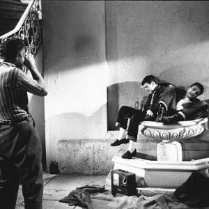 James Dean, Sal Mineo, and Director Nicholas Ray on the set of 