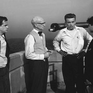 James Dean and Sal Mineo discusses a scene or the roof of the Planetarium for Rebel Without A Cause 1955 Warner  MPTV