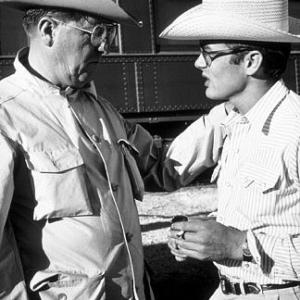 James Dean and director George Stevens on location for Giant in Marfa TX 1955
