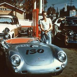 James Dean on one of his last stops near Sherman Oaks, CA before his fateful crash in his 550 spider Sept. 30, 1955