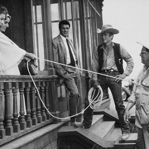 Elizabeth Taylor Rock Hudson James Dean and George Stevens on location in Marfa Texas for Giant 1955 Warner Bros