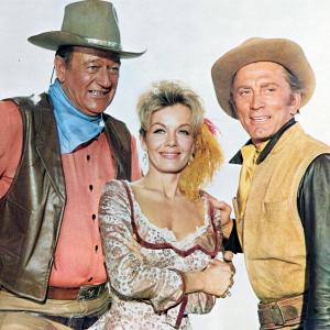 Still of Kirk Douglas, John Wayne and Joanna Barnes in The War Wagon (1967)