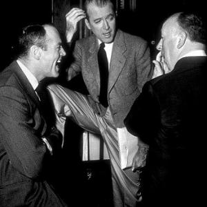 James Stewart with Henry Fonda and Alfred Hitchcock 1957