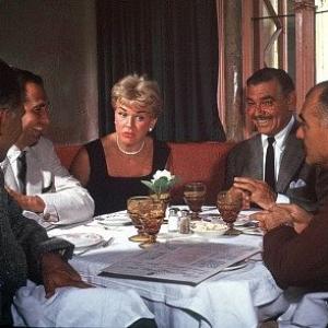 Clark Gable, Doris Day, Martin Melcher, WM Perlberg, at Lucy's Mexican Restaurant,