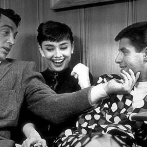 332341 Audrey Hepburn meets Dean Martin and Jerry Lewis in their dressing room at Paramount