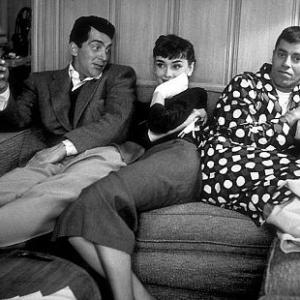 332342 Audrey Hepburn meets Dean Martin and Jerry Lewis in their dressing room at Paramount