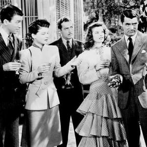 Still of Cary Grant, Katharine Hepburn and James Stewart in The Philadelphia Story (1940)