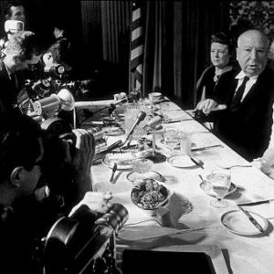 Torn Curtain Press conference with director Alfred Hitchcock and Julie Andrews 1966