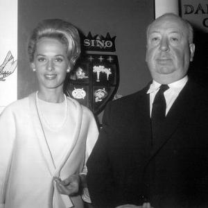 Alfred Hitchcock with Tippi Hedren in a publicity shot for The Birds 1963 Universal IV