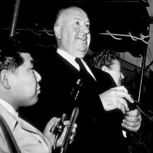 Alfred Hitchcock in Yokohama, Japan on a promotional tour for 