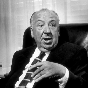 Alfred Hitchcock in his office at Universal Studios Ca., 1957.