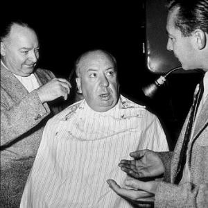 Alfred Hitchcock on teh set of Strangers On A Train 1950 Warner Bros