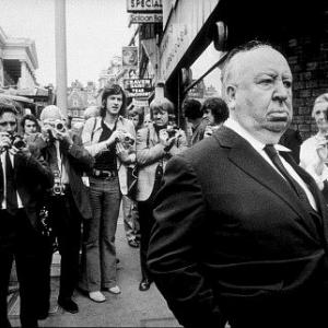 Alfred Hitchcock on the set of Frenzy