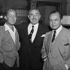 Edward G. Robinson with Jack Warner and Alan Ladd, c. 1955.