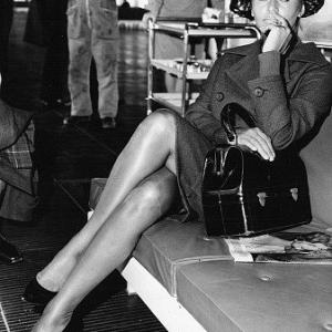Sophia Loren waiting for a flight to Frankfurt Germany wher eshe will receive the Bambi Award April 1961