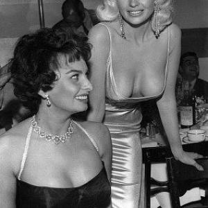 Sophia Loren with Jayne Mansfield at Romanoff's in Beverly Hills, CA, 1958.