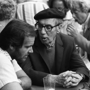 Groucho Marx chatting with Jack Nicholson at a party for George McGovern circa 1972