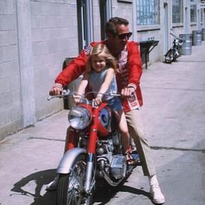 Paul Newman with daughter Melissa on location at Indianapolis Motor Speedway for Winning 1968