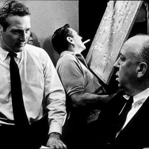 Torn Curtain Paul Newman  Director Alfred Hitchcock on the set 1966 Universal