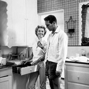 Paul Newman and Joanne Woodward at home in Beverly Hills, CA, 1958.