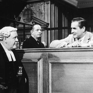 Still of Tyrone Power and Charles Laughton in Witness for the Prosecution 1957
