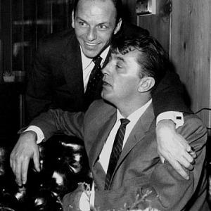 Frank Sinatra and Robert Mitchum at Sinatras 42nd birthday party held at the Villa Capri 1957 Vintage silver gelatin 95x75 signed 800  1978 Joe Shere MPTV